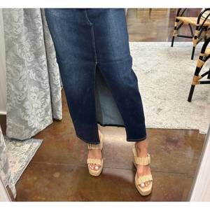 NEW RISEN cloe crossover waist denim skirt in dark wash
